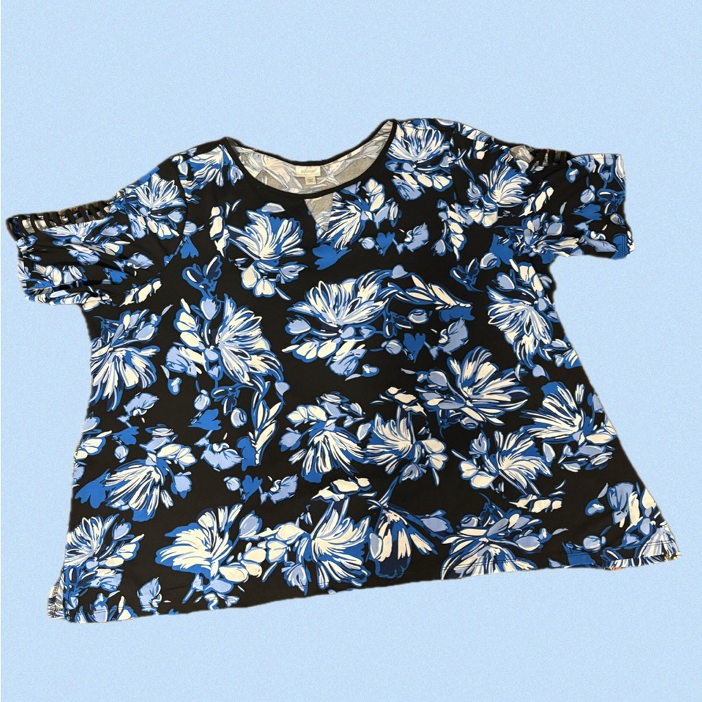 Avenue Blue and Black Floral Blouse